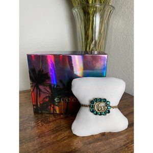 GUCCI Metal Crystal Double G Bracelet Aged Gold Gr